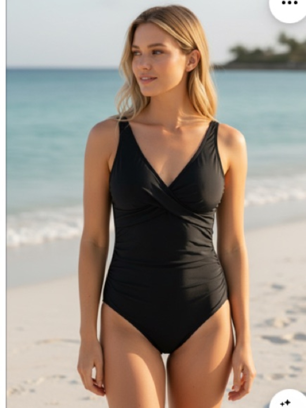 Roots Black One-Piece Swimsuit Sz 8 Cinched Ajustable Built in Bra Minimalist